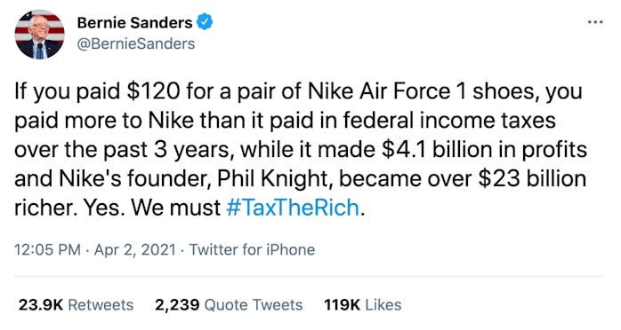 Bernie Sanders Nike Tax Tweet