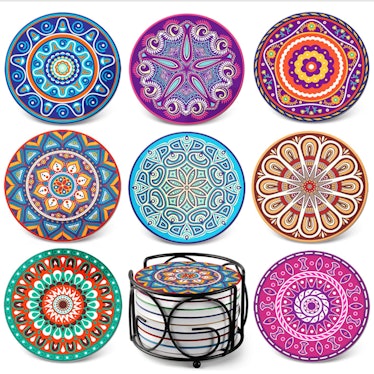 Teivio Ceramic Mandala Coasters (8-Pack)