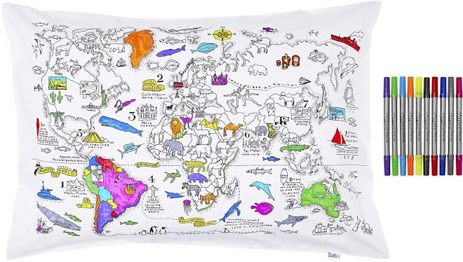 Doodle World Map Pillowcase