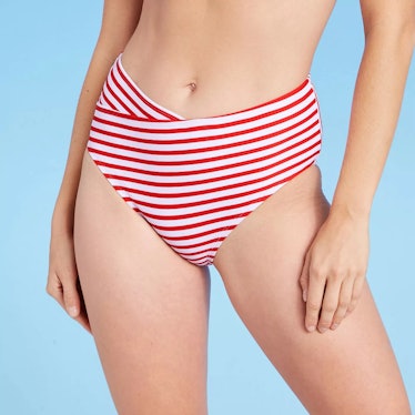 Kona Sol Women's Beach Bias Cut High Waist Modern Coverage Bikini Bottom