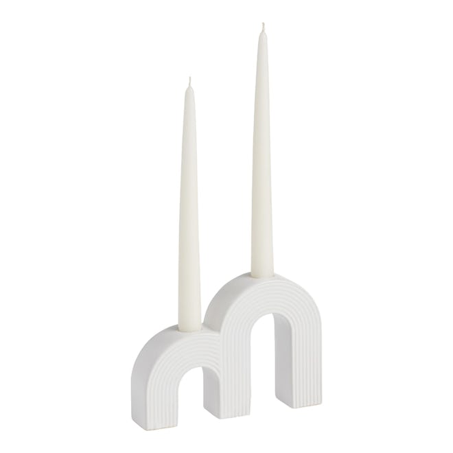White Ceramic Double Arch Taper Candleholder