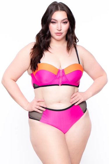 Curvy Sense Plus Size Color Block High Waist Bikini Set