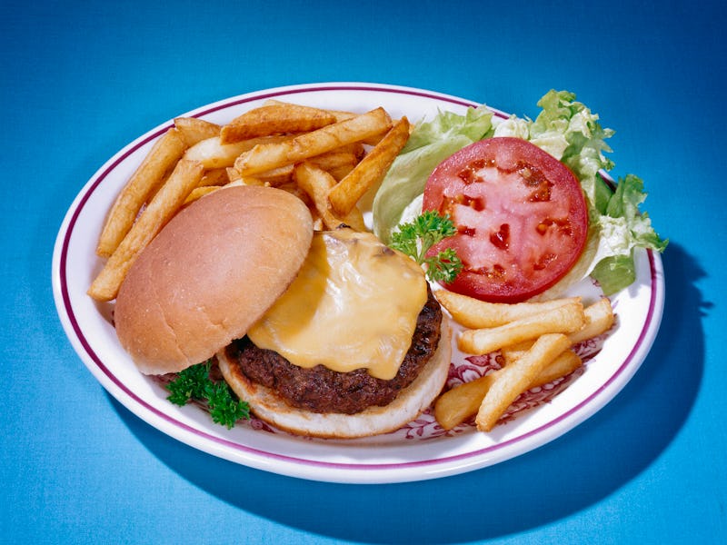 diner style hamburger and fries
