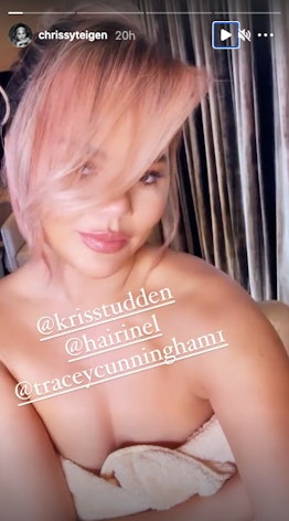 Chrissy Teigen's new hair color on Instagram Story.