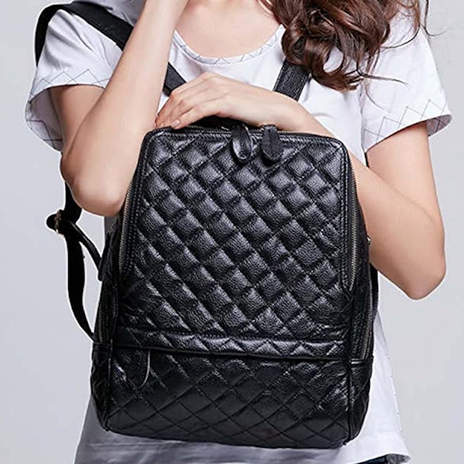 Coolcy Quilted Leather Backpack