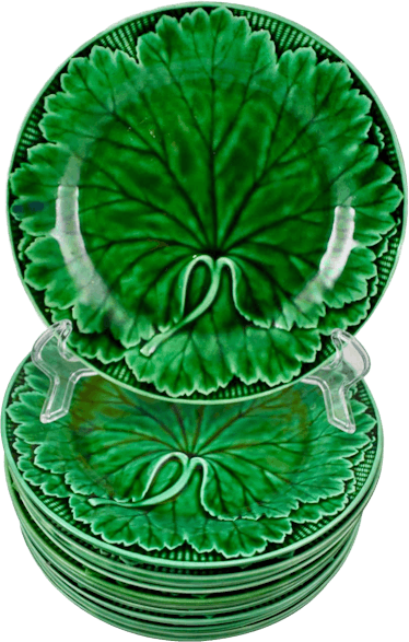 19th Century Wedgwood Green Glazed Majolica Cabbage Leaf and Basketweave Plate
