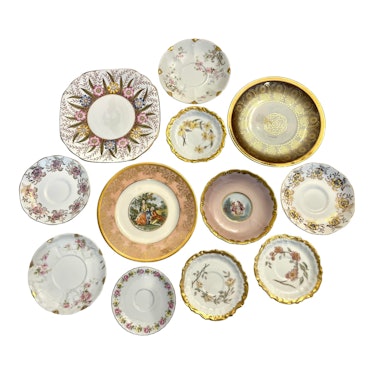Pink and Gold Mixed Decorative Plates- a Set 12