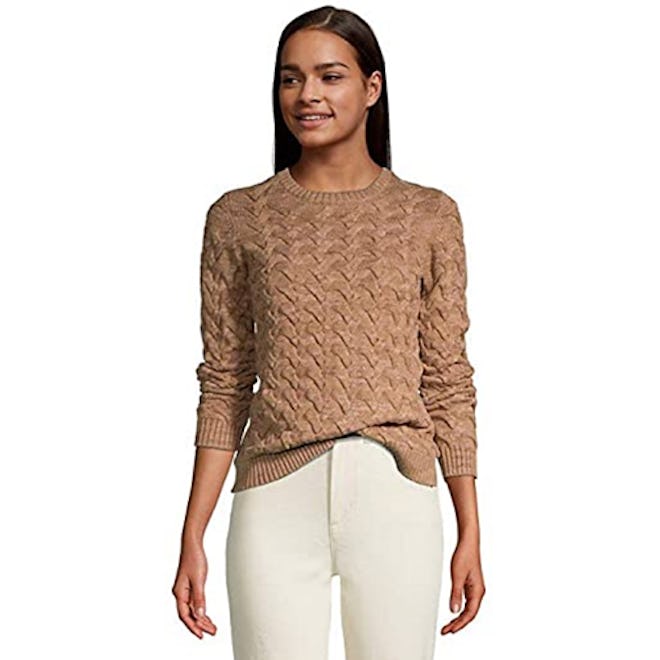 Lands' End Cotton Cable Drifter Crewneck Sweater