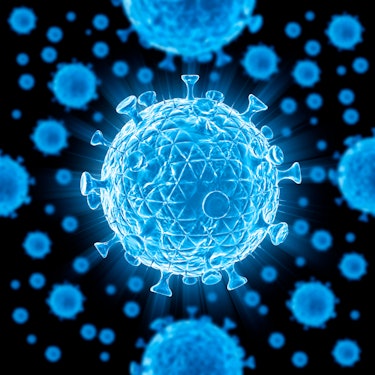 HIV virus particles, artwork - 3d