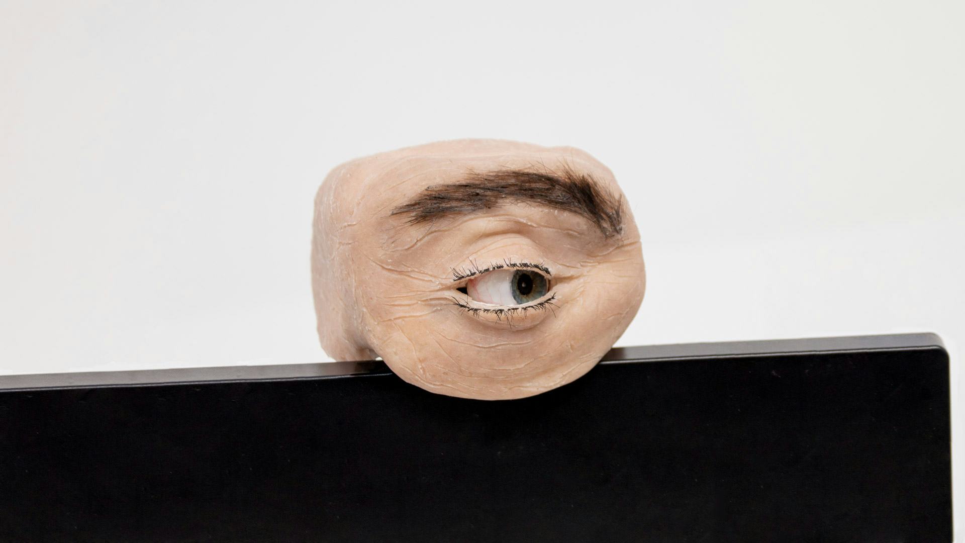 A human-like eye in the form of a webcam.