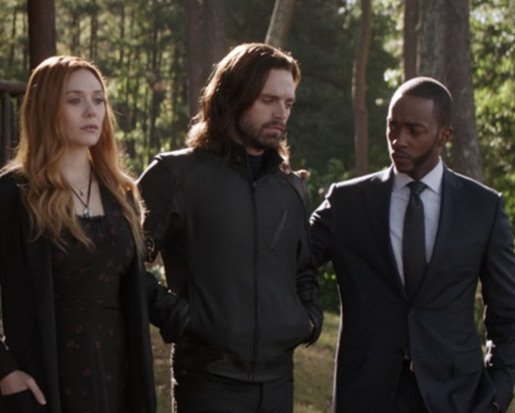 Wanda, Bucky, and Sam and Iron Man’s funeral.