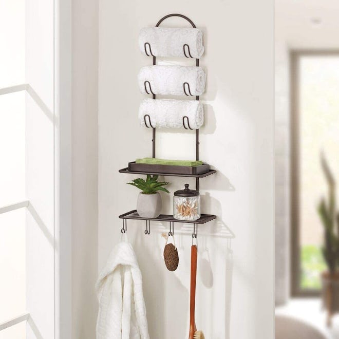 mDesign Towel Holder with Shelves