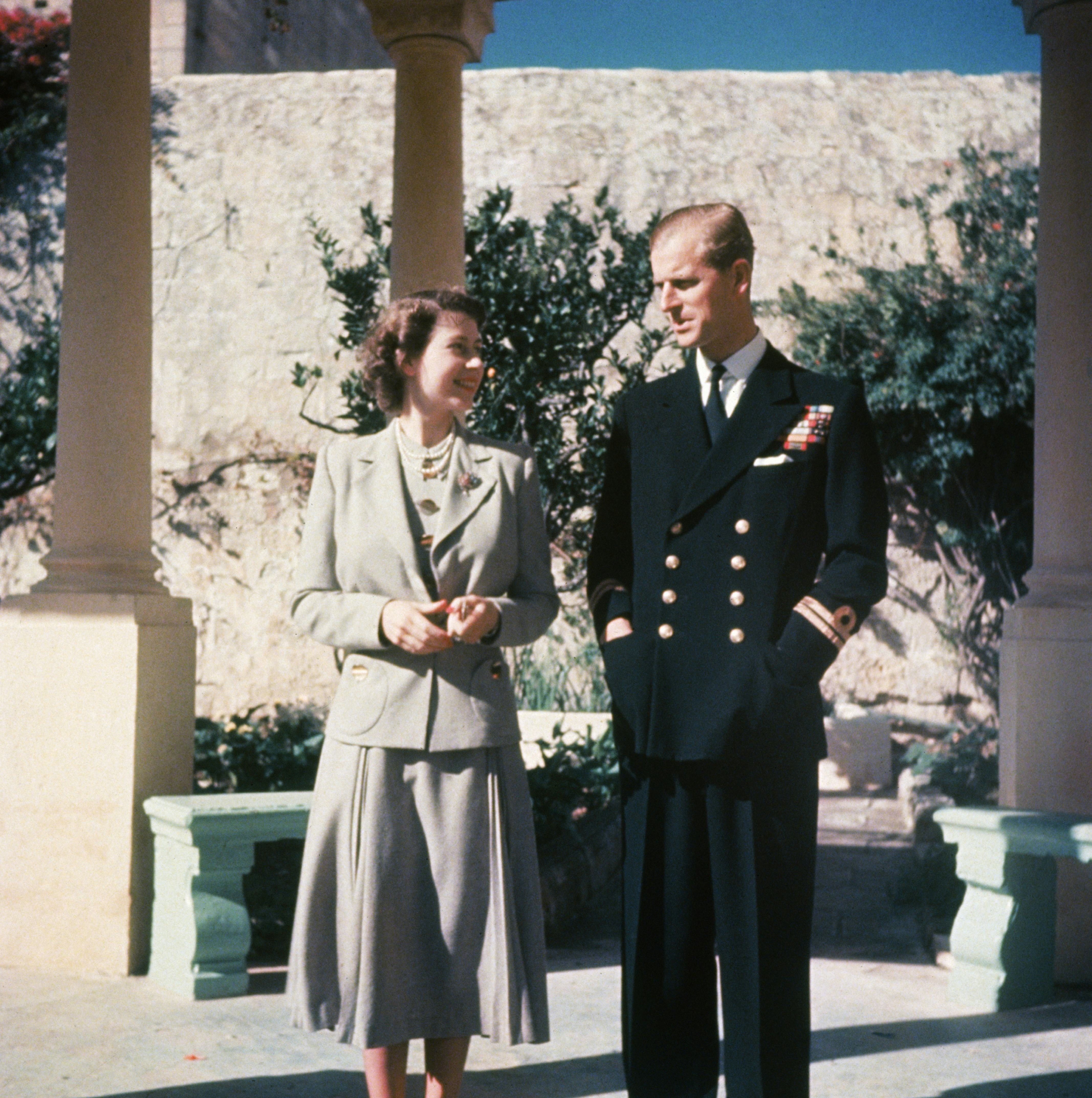 Princess Elizabeth and her husband Prince Philip, Duke of Edinburgh during their honeymoon in Malta,...