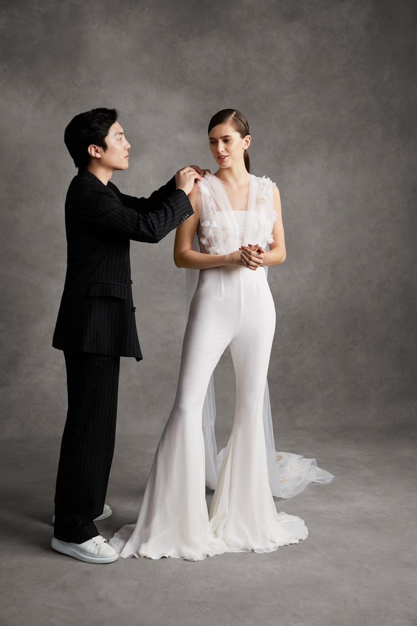 Andrew Kwon's debut bridal collection includes an elegant tulle-trimmed jumpsuit, along with other w...