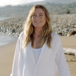 Ellen Pompeo (as Meredith Grey) on the sandy death beach in 'Grey's Anatomy.' Photo via ABC