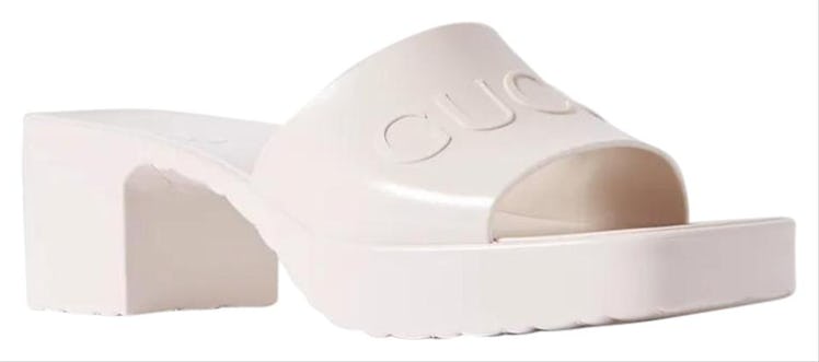 White Logo-Embossed Rubber Sandals