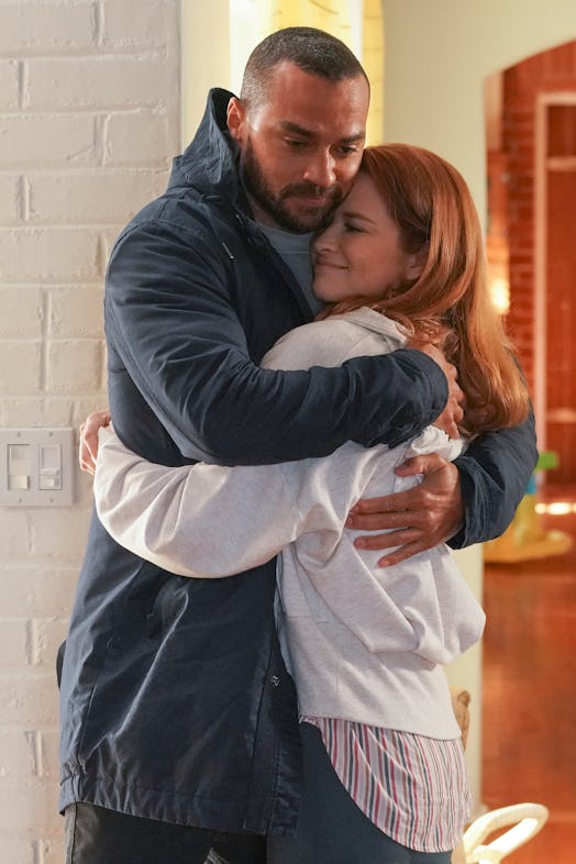Jackson (Jesse Williams) and April (Sarah Drew) hugging in 'Grey's Anatomy.' Photo via ABC