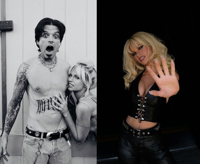 Sebastian Stan as Tommy Lee and Lily James as Pam Anderson in Hulu's 'Pam & Tommy' photos.