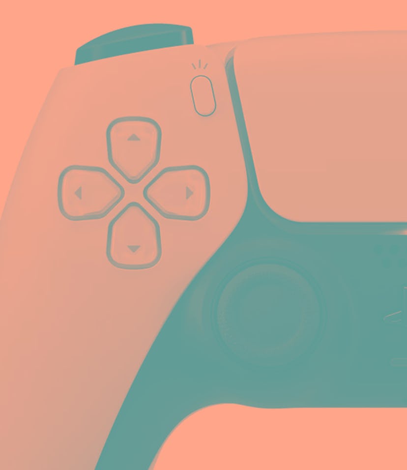 Close-up of a PlayStation 5 DualSense controller.