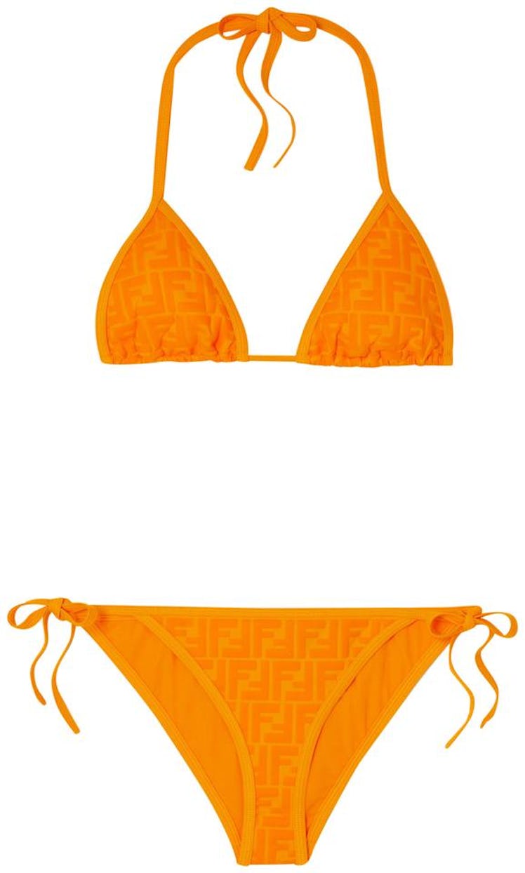 Orange Ff Logo Embossed Triangle Bikini Set
