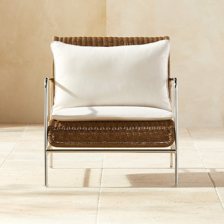 Corrina Faux Rattan Lounge Chair with Ivory Sunbrella ® Cushions