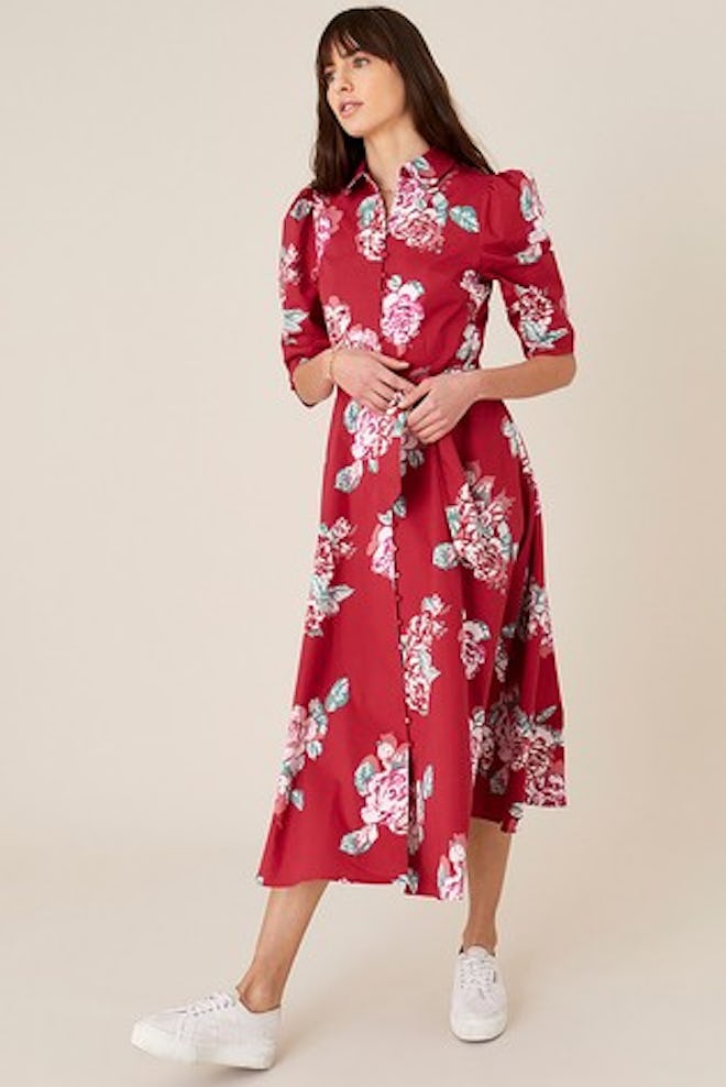 Monsoon Red Robyn Rose Floral Shirt Dress
