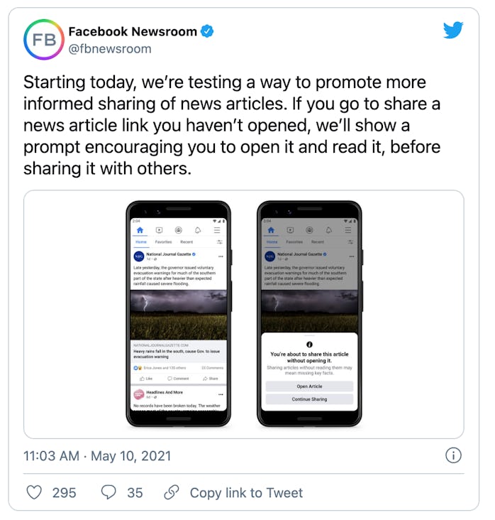 Facebook will start asking its users to read articles before sharing them. 