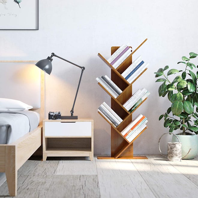 C&AHOME Bamboo Wood Tree Bookshelf