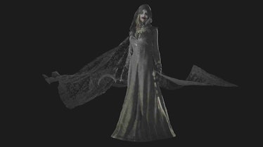 Bela Dimitrescu in a black dress and cape in Resident Evil Village