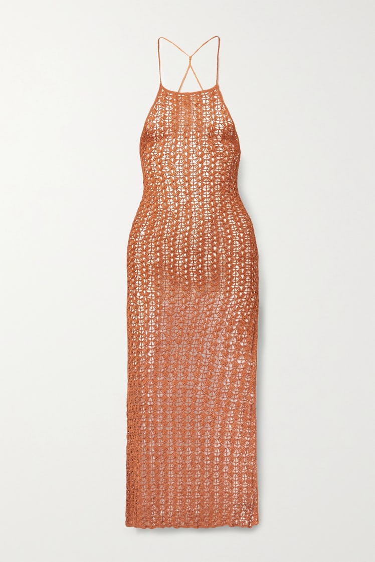 Demi Crochet-Knit Halterneck Midi Dress