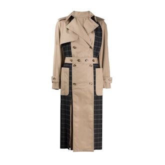Rokh Checked-panel trench coat