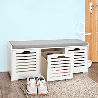 Haotian Storage Bench With 3 Drawers & Cushion