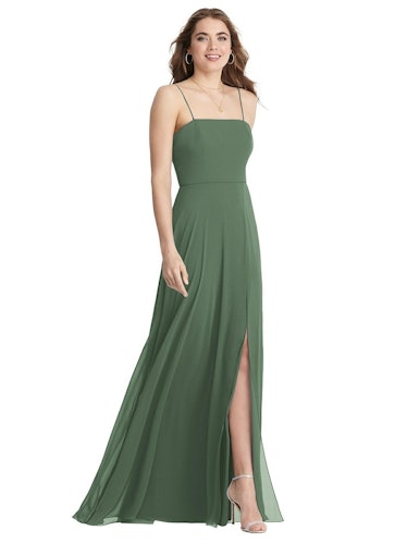 Square Neck Chiffon Maxi Dress with Front Slit