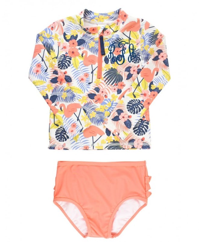 Tropical Flamingo Long Sleeve Zipper Rash Guard Bikini