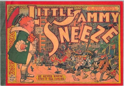 A little boy sneezing. Sneeze on a Monday, sneeze for danger is a nursery rhyme with a bizarre hidde...