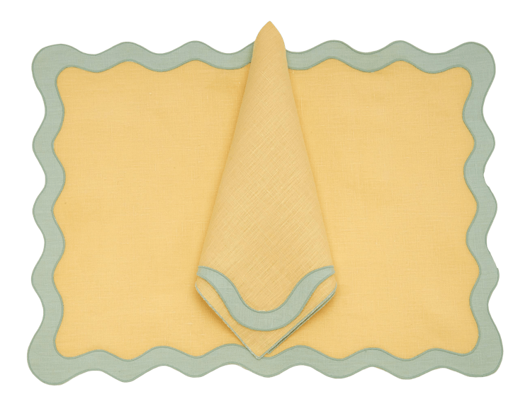 Moda Domus x Chairish Exclusive Scalloped Linen Placemat + Napkin Colorblock Set