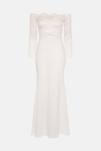 Long Sleeve Lace Bardot Bridal Maxi Dress