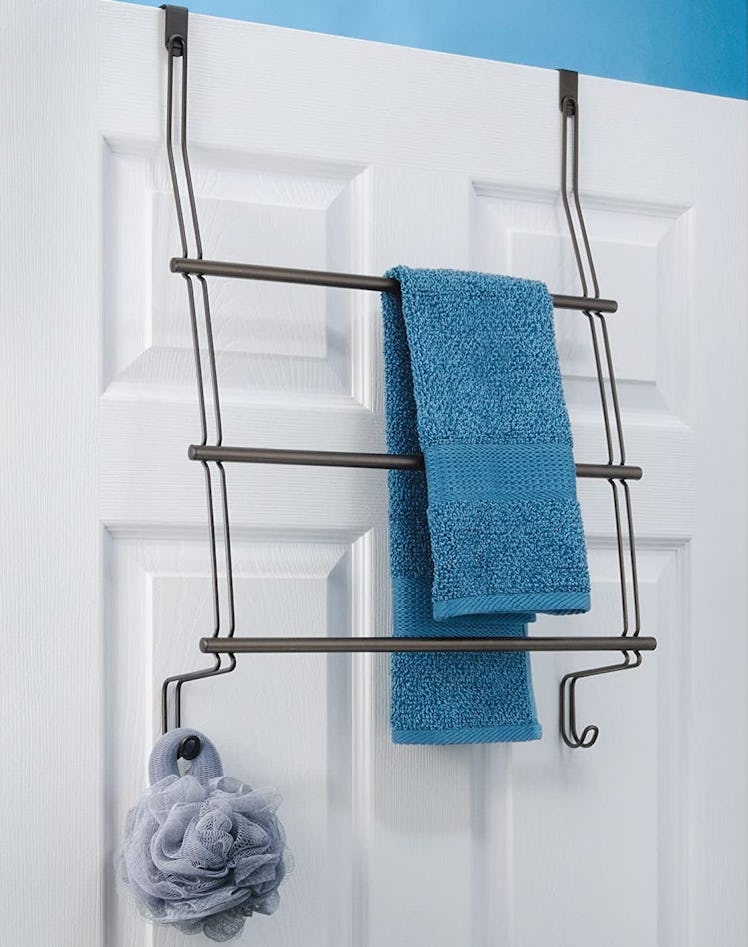 iDesign Classico Over-The-Door Towel Rack With Storage Hooks