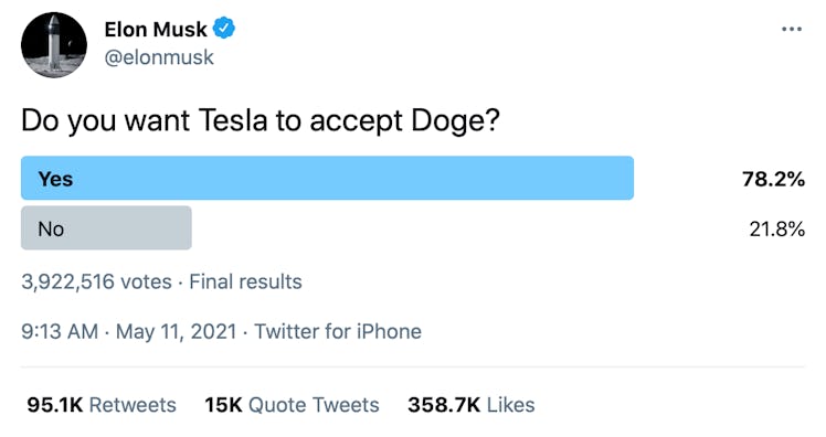 Musk's post on Dogecoin.