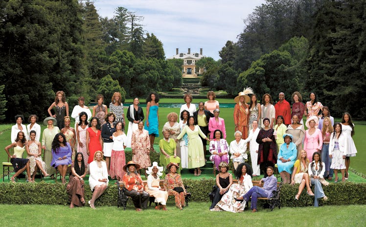 Dionne Warwick and 24 other influential African-American women posing for a photo at Oprah Winfrey's...