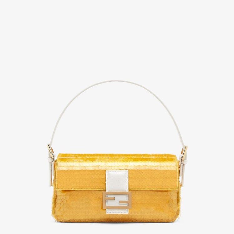 Yellow Satin Baguette 1997 Bag with Sequins