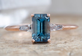 The Ash Ring with an Emerald-Cut Montana Sapphire