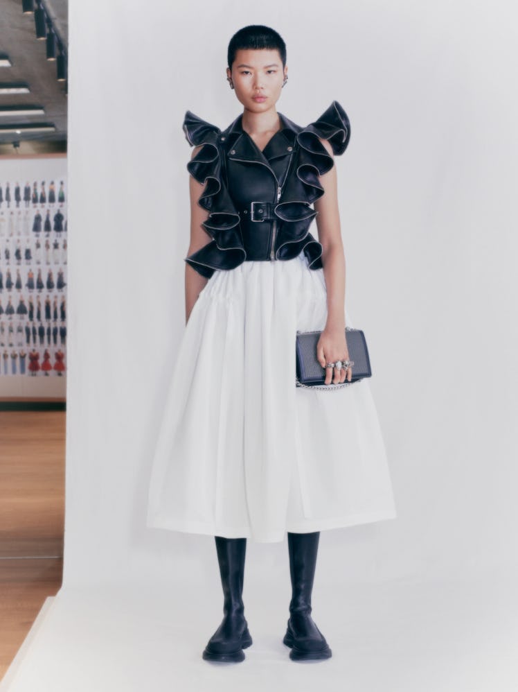 A model wearing items from Alexander McQueen's Pre-Fall Fashion 2021