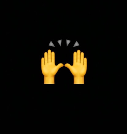 The "Raising Hands" emoji is used to celebrate positive or exciting news.