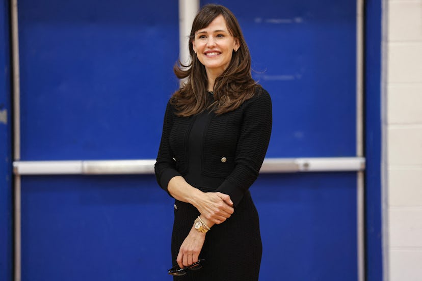 Actress Jennifer Garner poses at Capital High School in Charleston, West Virginia during a trip with...