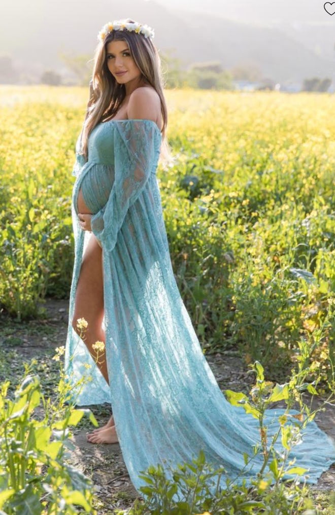 PinkBlush Blue Lace Off Shoulder Maternity Photoshoot Gown/Dress