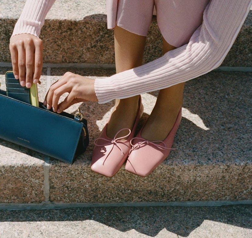 Model wearing Mansur Gavriel ballet flats.