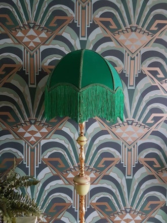 16 inch Emerald Deco style lampshade with fringing