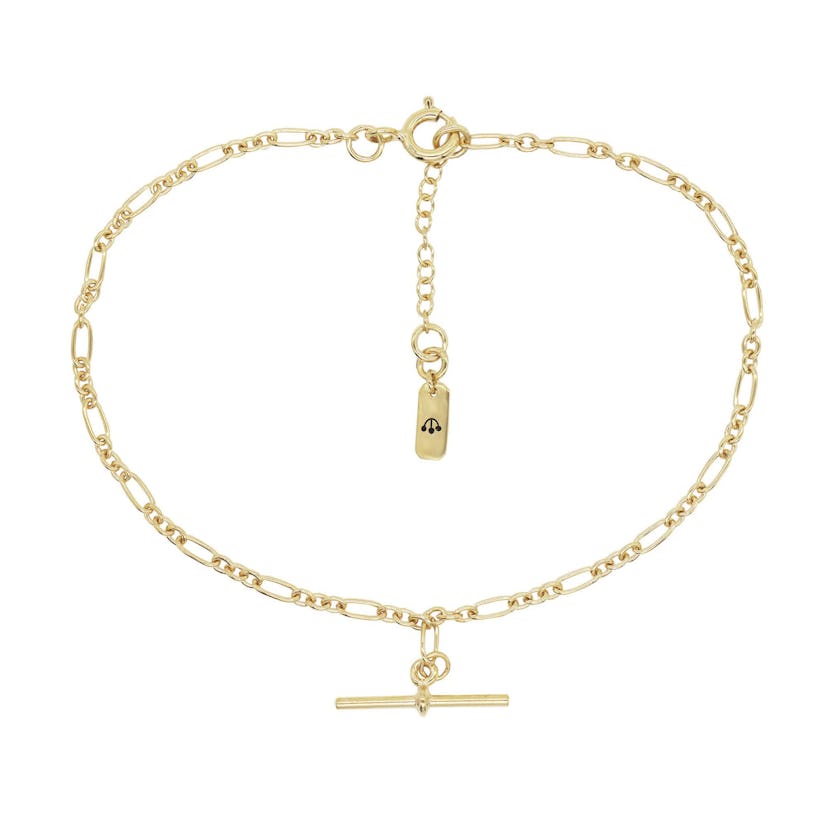 GOLD PLATED STERLING SILVER T BAR ANKLET