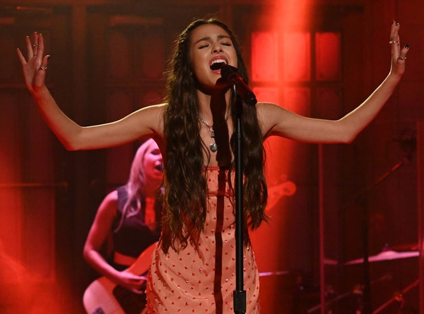 Olivia Rodrigo performing on Saturday Night Live.